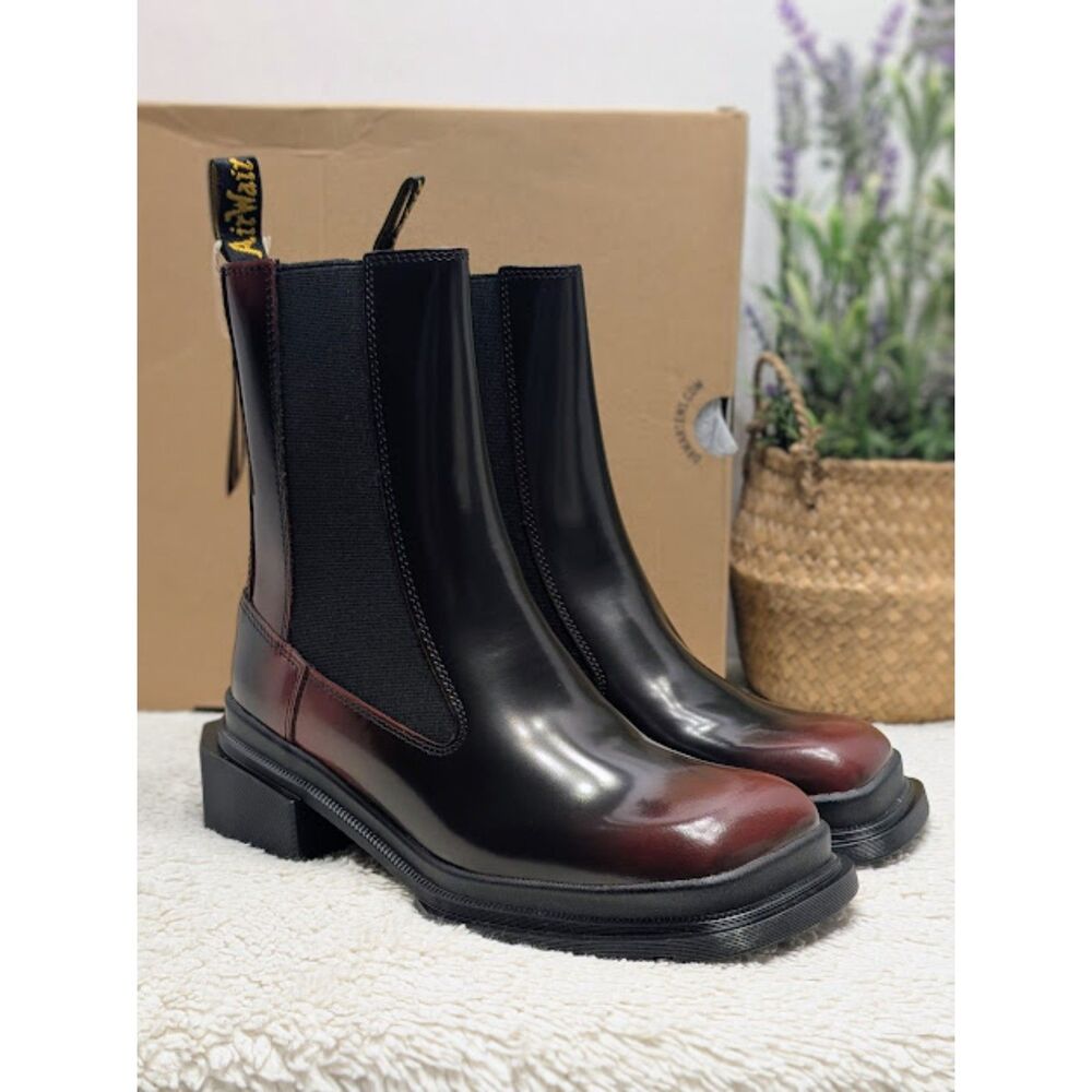 Dr. Martens Maybole Square Toe Black & Cherry Red Arcadia Chelsea Boots UK 6 NIB